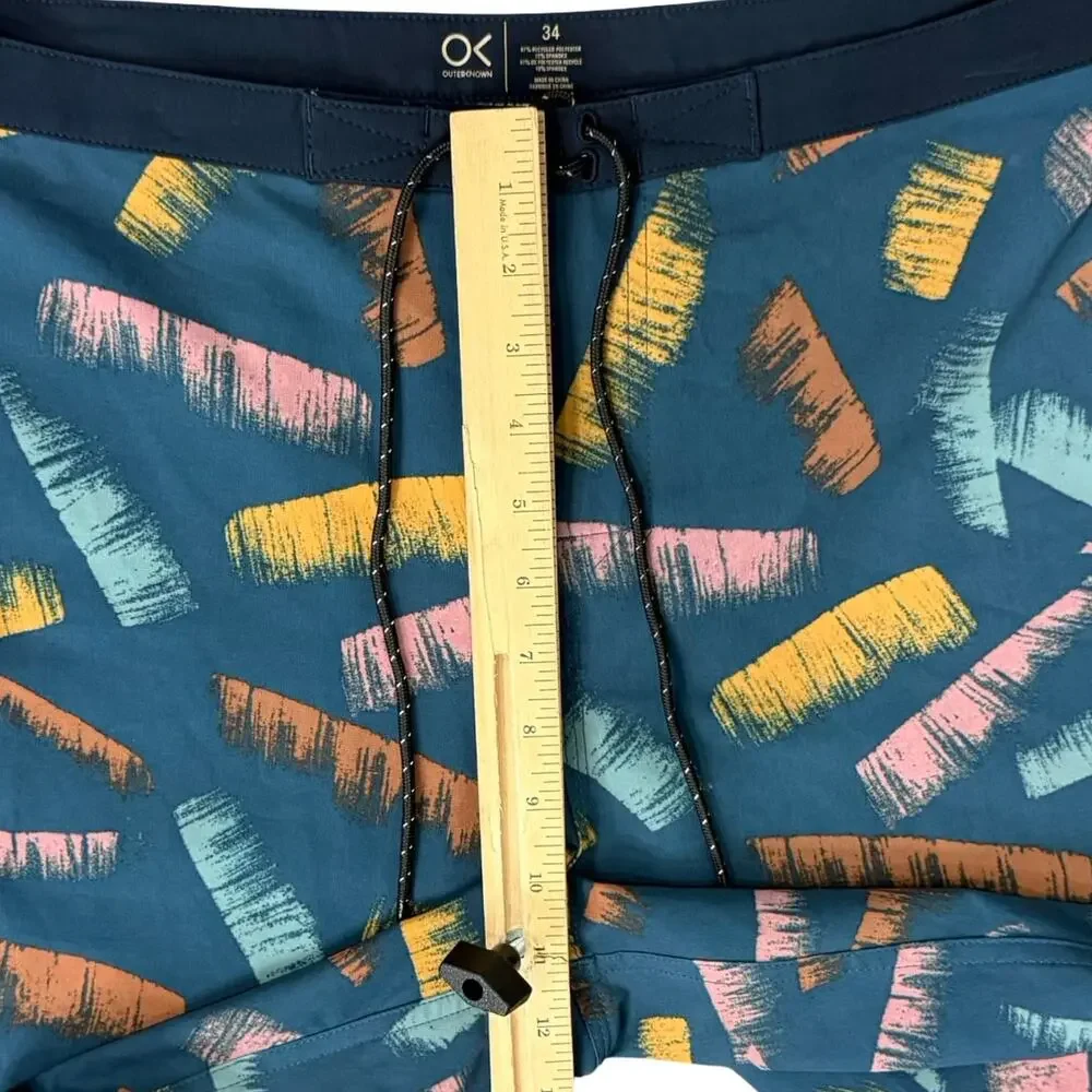 Outerknown Blue Pink Yellow Orange Brush Strokes Men's Swim Shorts Trunks sz 34